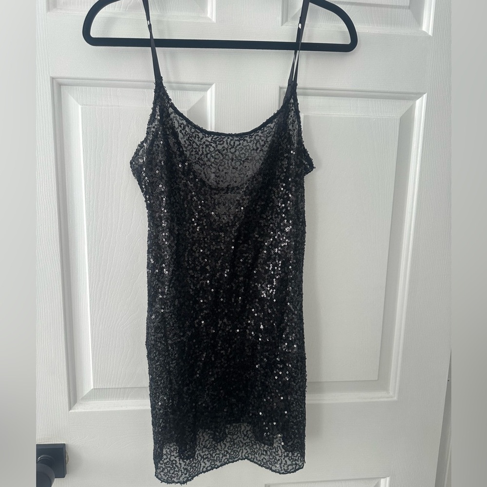 Free People Black Sequin Spaghetti Strap Slip Dress